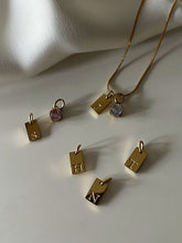 Load image into Gallery viewer, Bar Initial Necklace (with stone pendant)