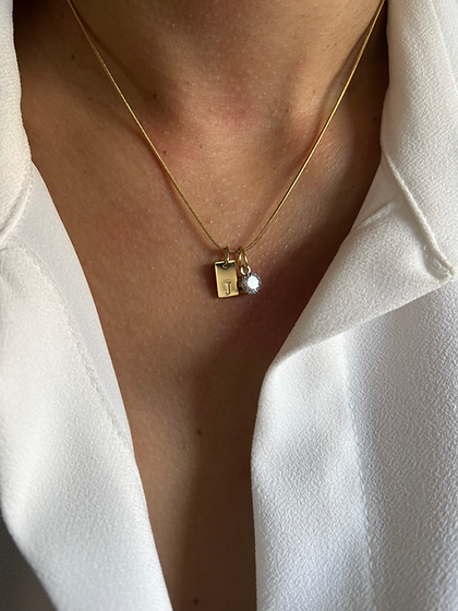 Bar Initial Necklace (with stone pendant)