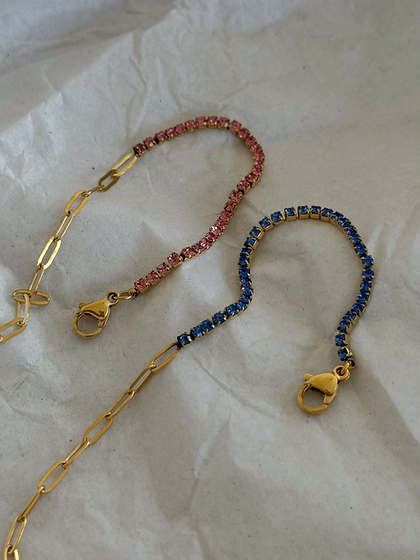 Paperclip Diamante Bracelet (Pink, Blue)