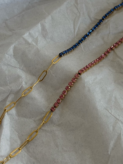 Paperclip Diamante Bracelet (Pink, Blue)