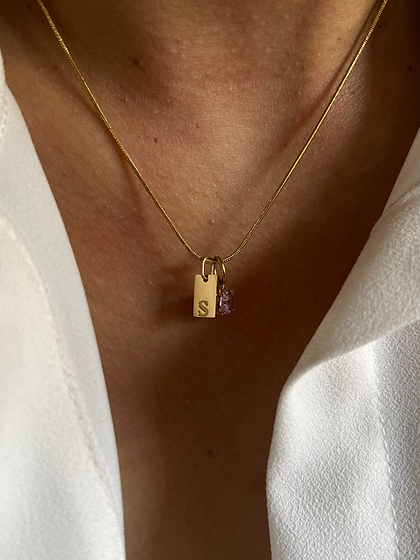 Bar Initial Necklace (with stone pendant)